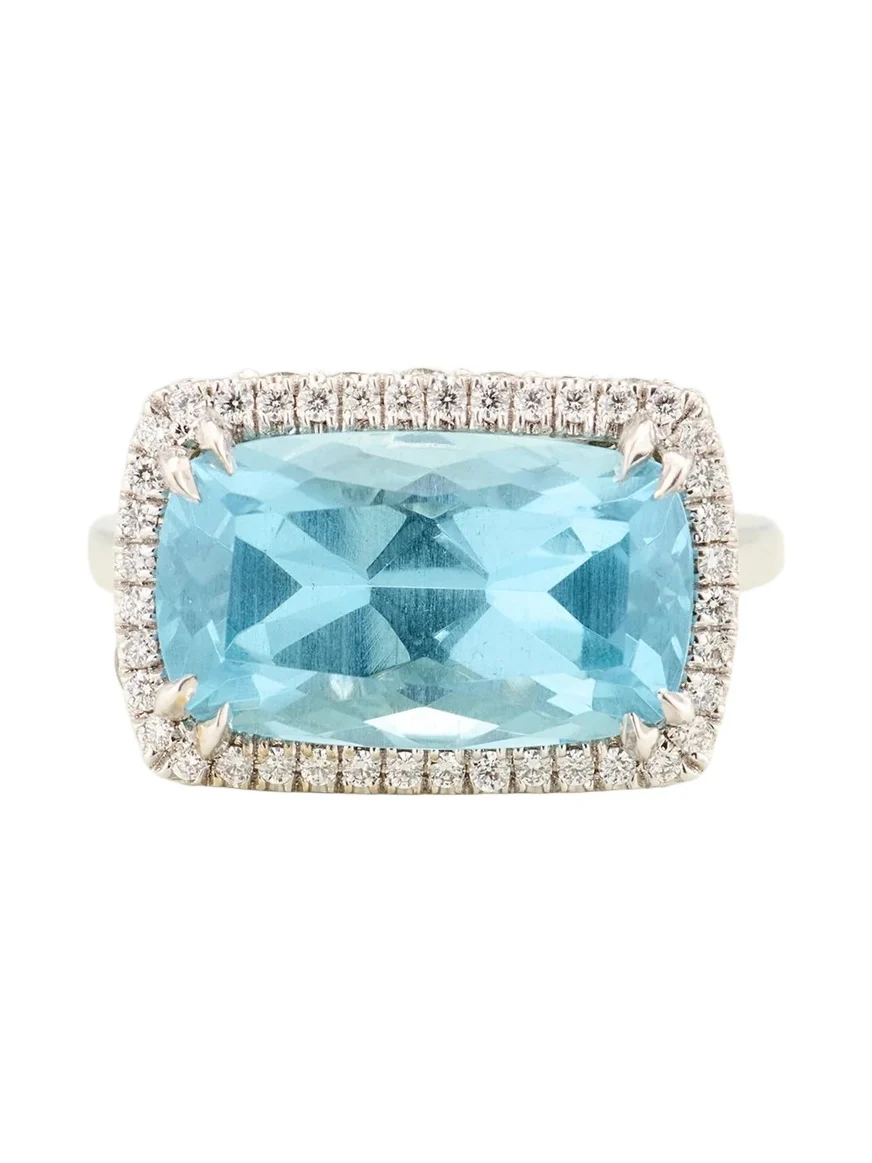 18K White Gold, Aquamarine & 1.36 TCW Diamond Ring