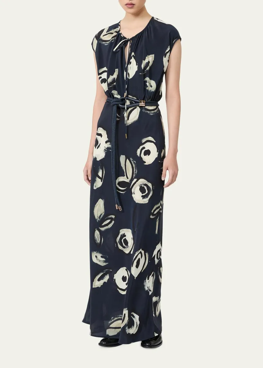 Max Mara Cap-Sleeve Floral-Print Silk Belted Maxi Dress | Thumbnail 4 Max Mara Cap-Sleeve Floral-Print Silk Belted Maxi Dress | Thumbnail 4