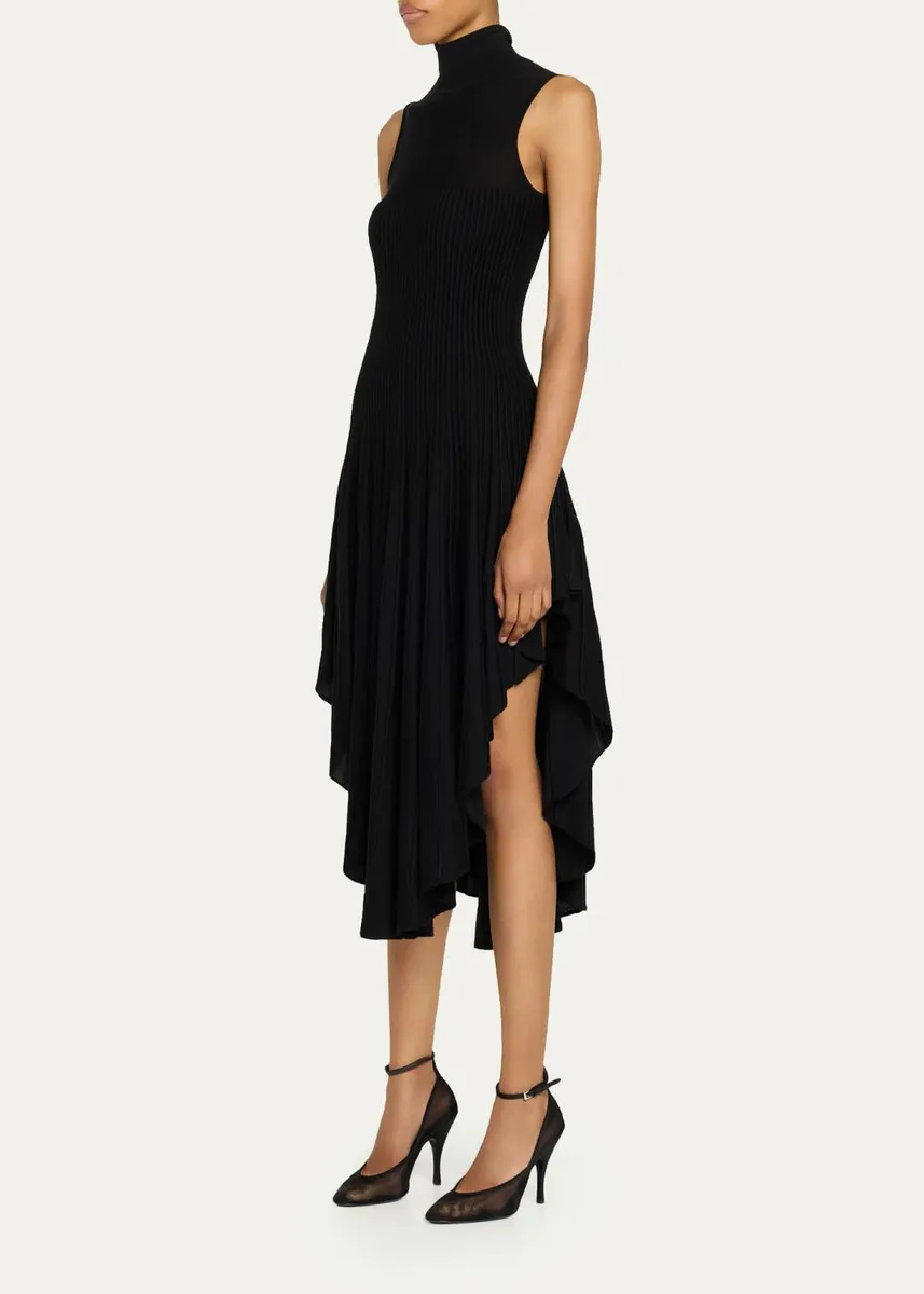 ALAÏA Mock-Neck Sleeveless Sculpted Pointed Midi Dress | Thumbnail 4
