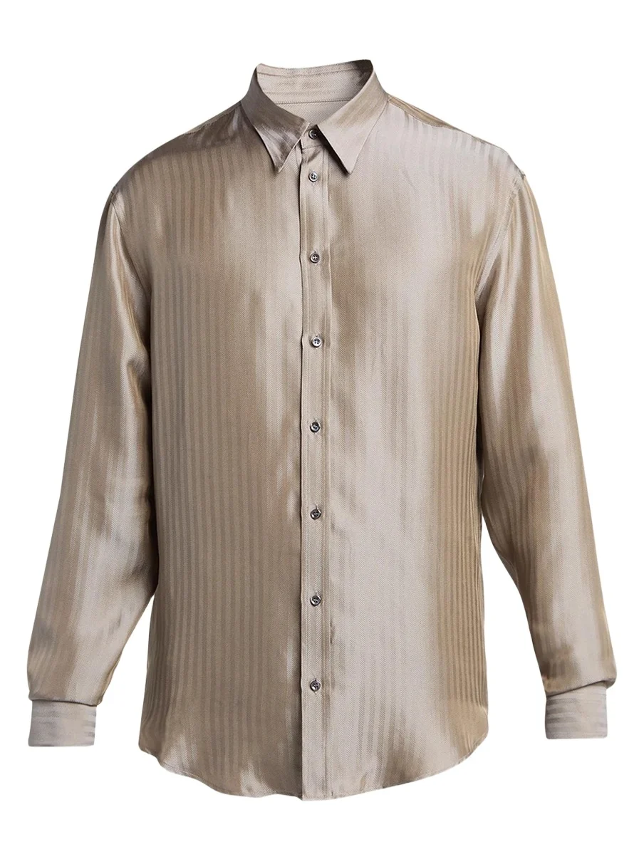 Men's Silk-Blend Micro-Chevron Button-Down Shirt Men's Silk-Blend Micro-Chevron Button-Down Shirt