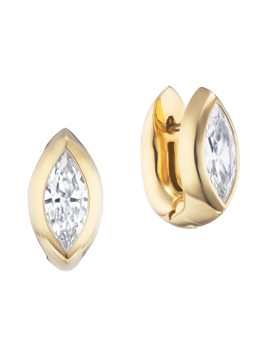 18K Stud Huggie Earrings with Marquise Diamond 18K Stud Huggie Earrings with Marquise Diamond