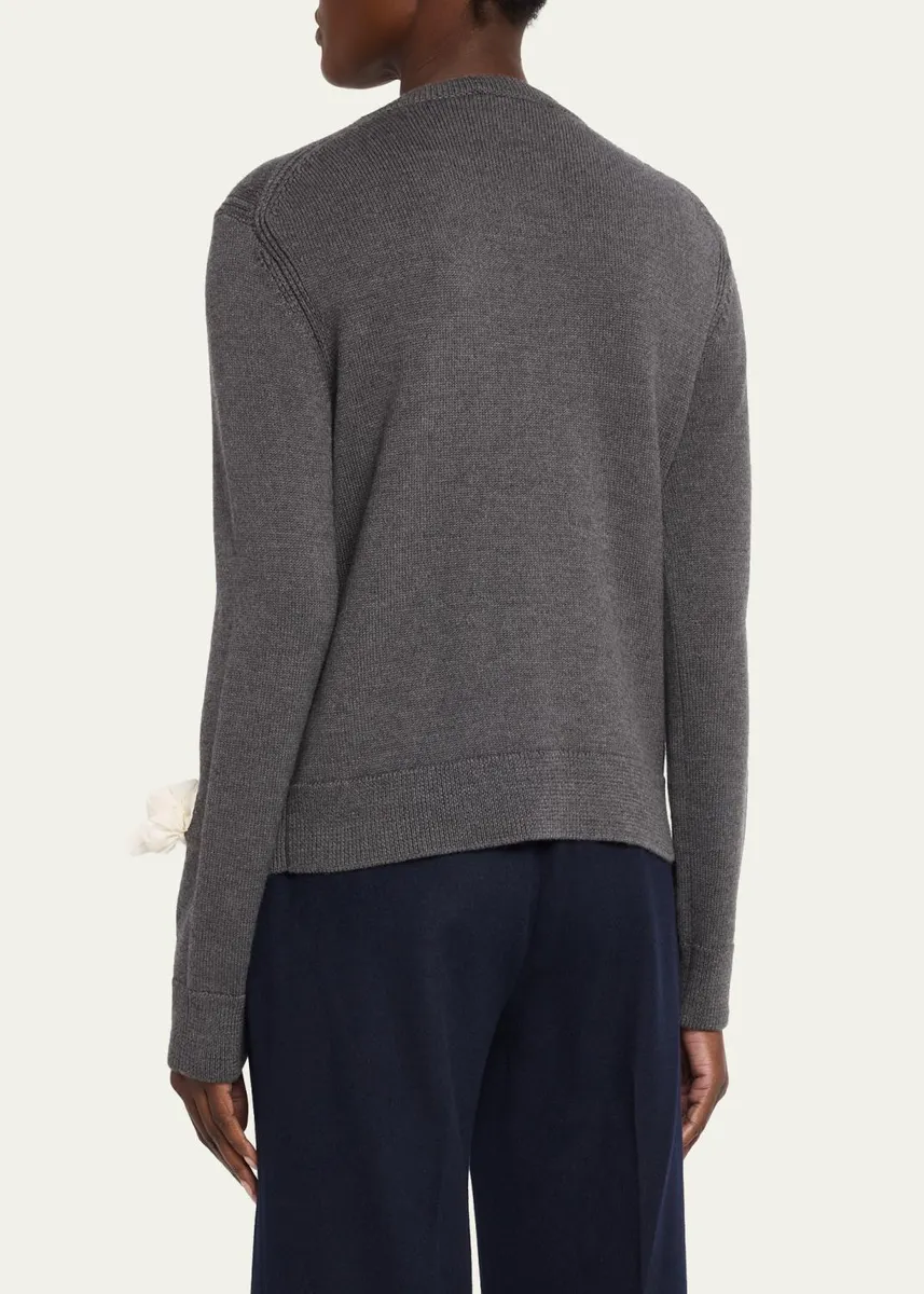Lafayette 148 New York Floral Applique Crewneck Wool Sweater | Thumbnail 3 Lafayette 148 New York Floral Applique Crewneck Wool Sweater | Thumbnail 3