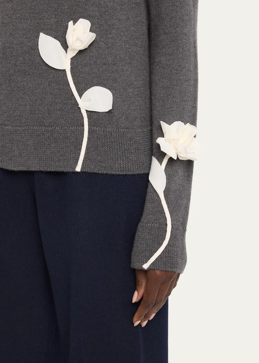 Lafayette 148 New York Floral Applique Crewneck Wool Sweater | Thumbnail 5 Lafayette 148 New York Floral Applique Crewneck Wool Sweater | Thumbnail 5