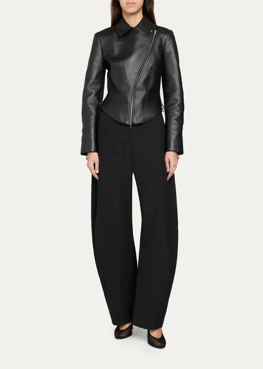 ALAÏA Soft Lamb Leather Fitted Biker Jacket | Thumbnail 2