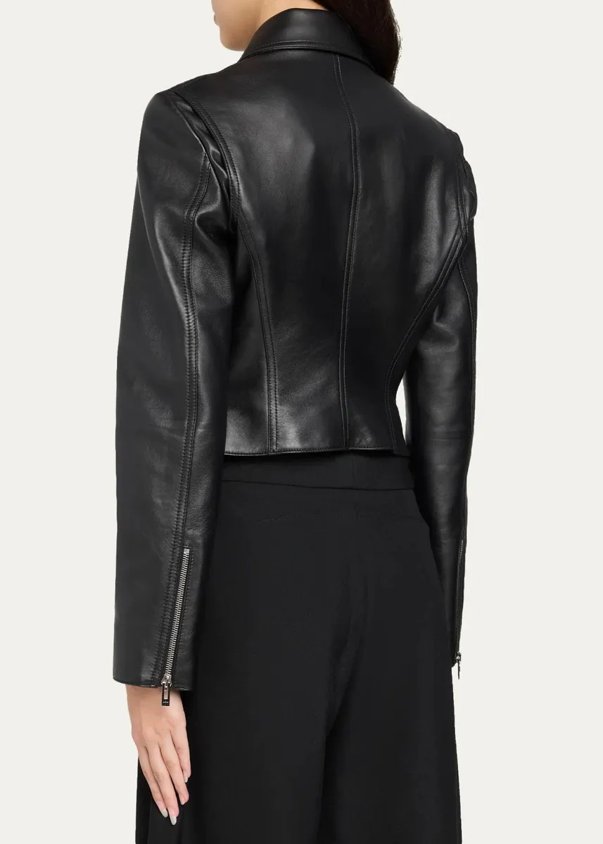 ALAÏA Soft Lamb Leather Fitted Biker Jacket | Thumbnail 3