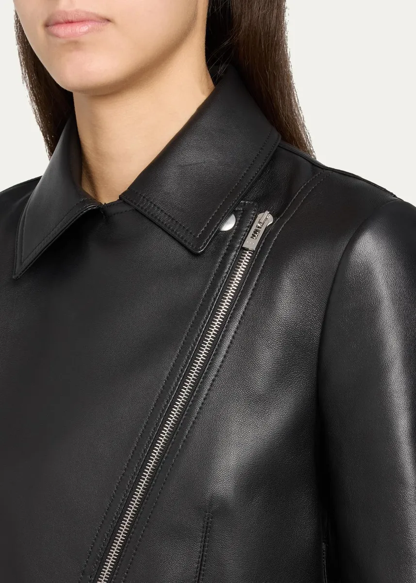 ALAÏA Soft Lamb Leather Fitted Biker Jacket | Thumbnail 5