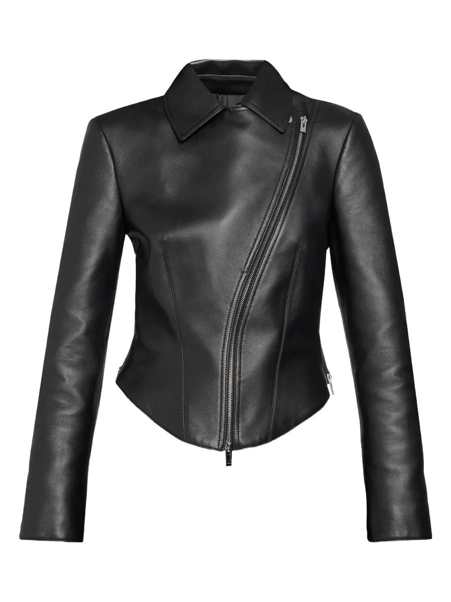 Soft Lamb Leather Fitted Biker Jacket Soft Lamb Leather Fitted Biker Jacket
