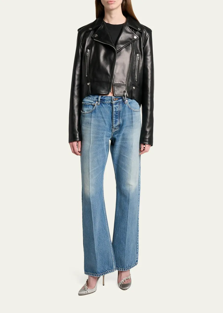 Balenciaga Mid-Rise Faded Denim Straight-Leg Jeans | Thumbnail 2