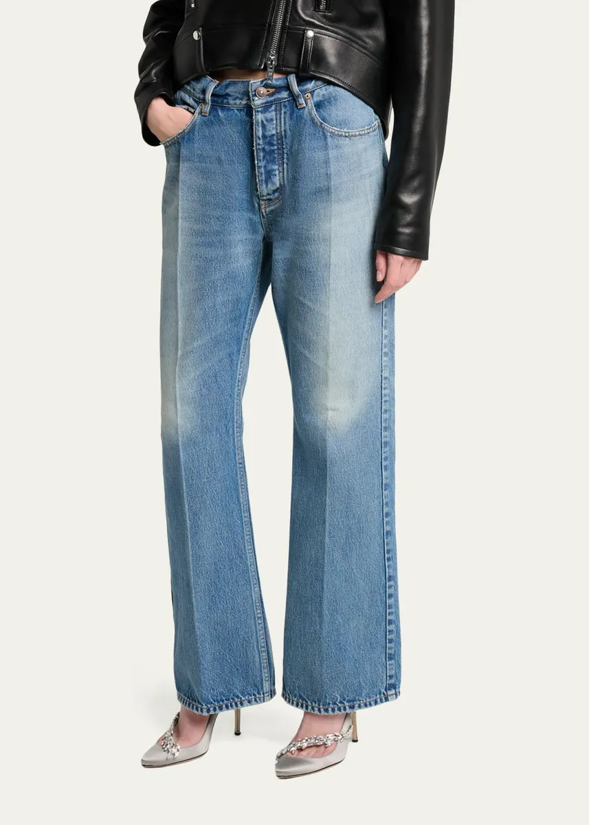Balenciaga Mid-Rise Faded Denim Straight-Leg Jeans | Thumbnail 4