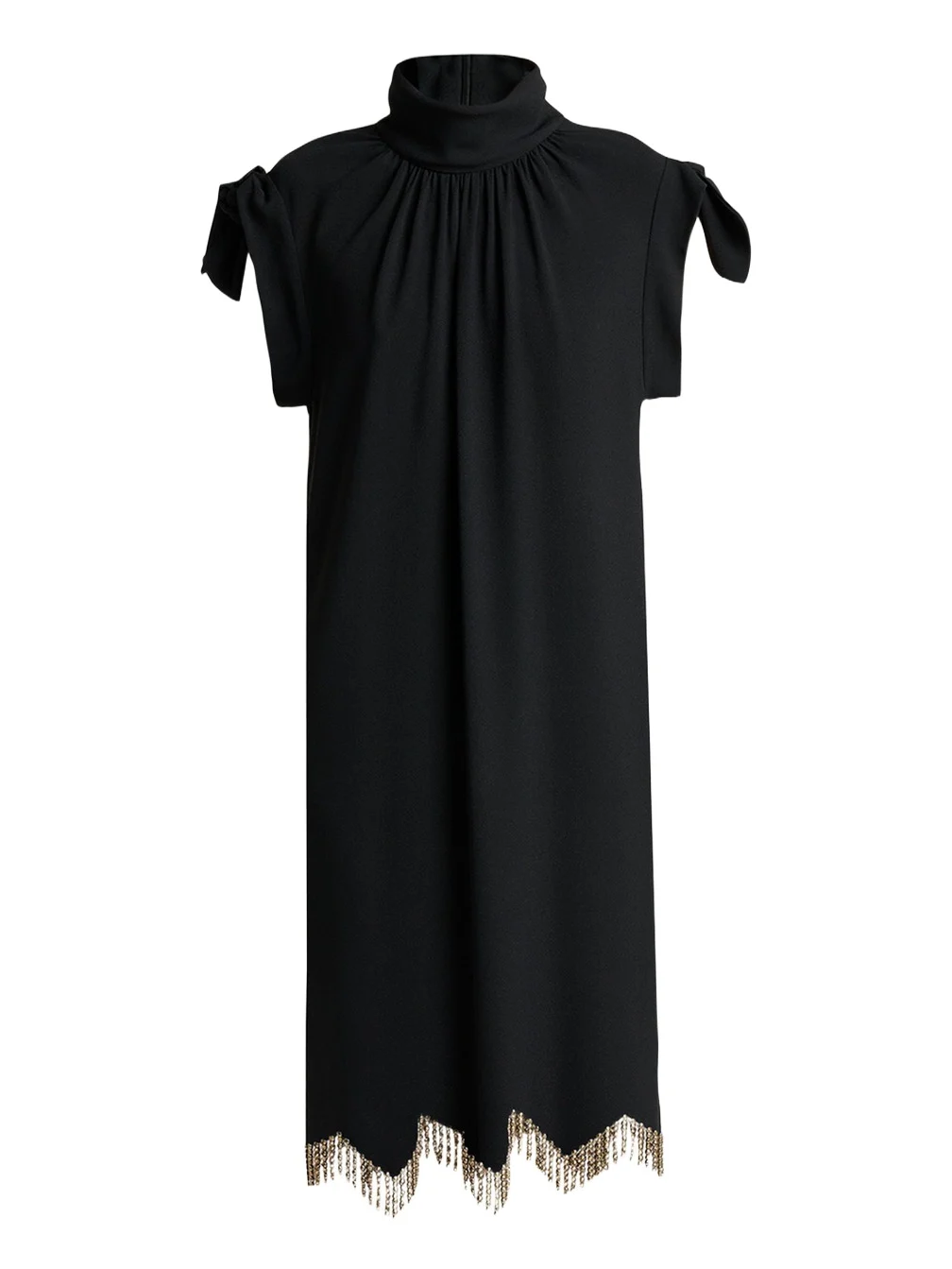 Lanvin Knotted-Shoulder Fringe Midi Dress