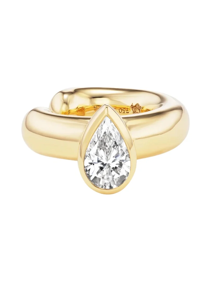 18K Stem Ear Cuff with Pear Diamond, Single 18K Stem Ear Cuff with Pear Diamond, Single