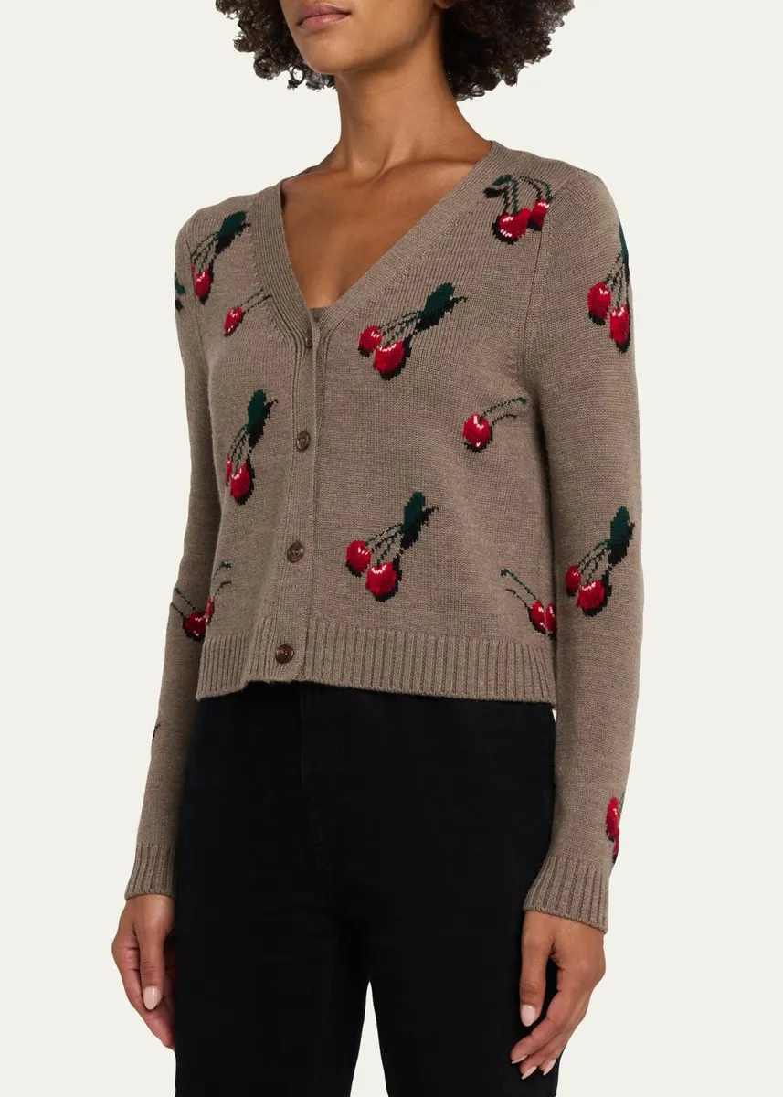 Monse Cropped Cherry V-Neck Cardigan | Thumbnail 4 Monse Cropped Cherry V-Neck Cardigan | Thumbnail 4