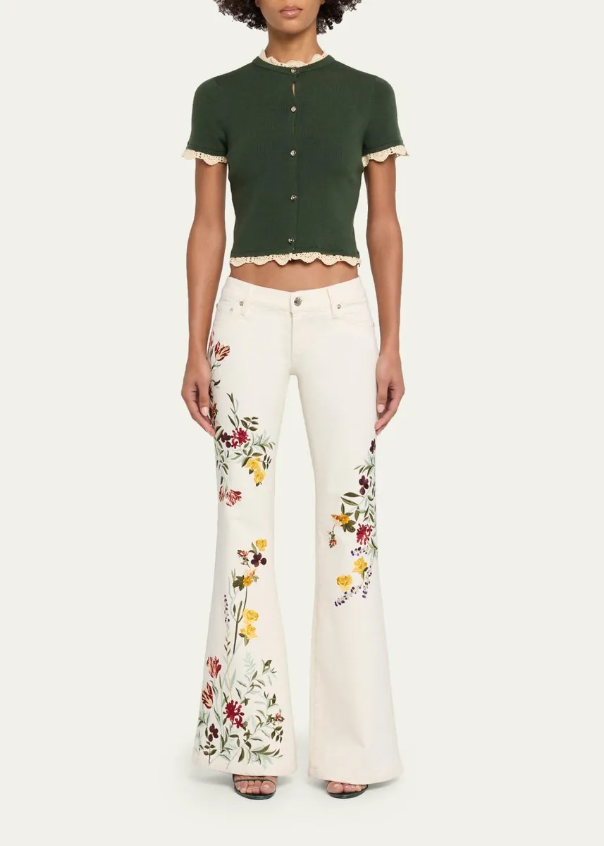 Alice + Olivia Ciara Crochet-Trim Ribbed Cardigan | Thumbnail 2