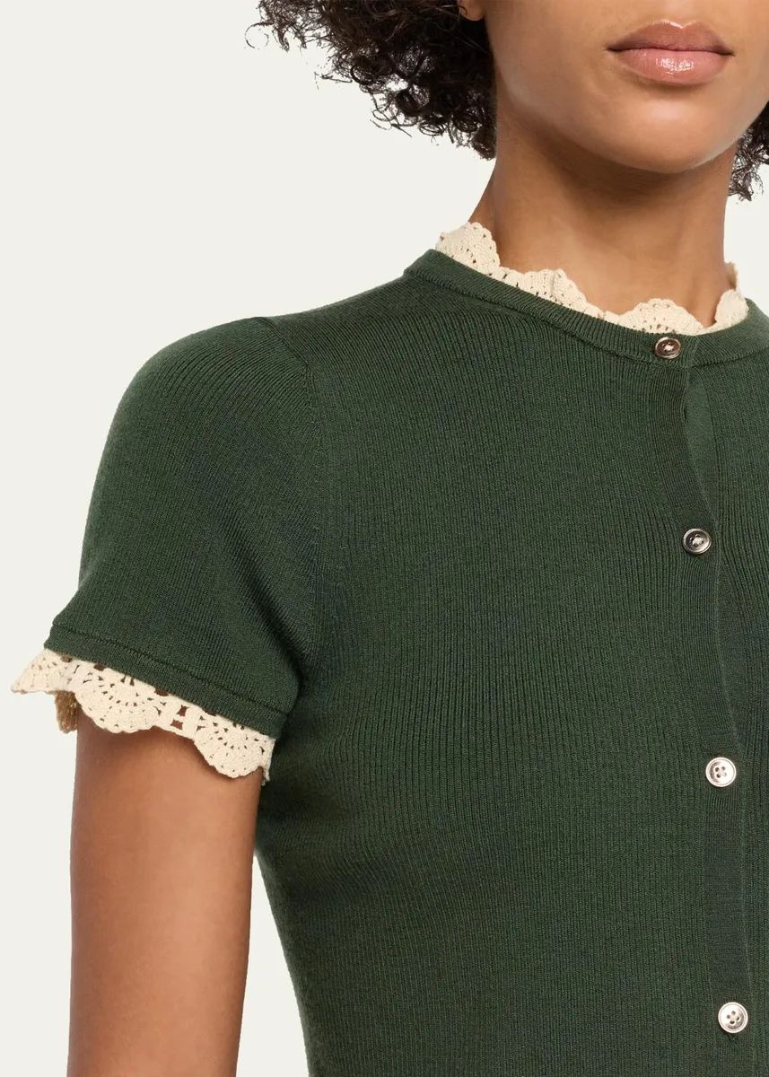 Alice + Olivia Ciara Crochet-Trim Ribbed Cardigan | Thumbnail 5