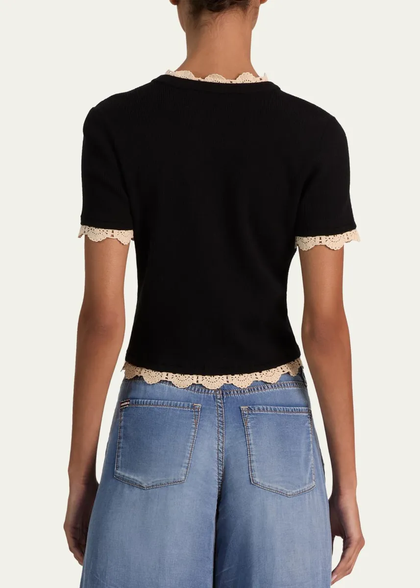 Alice + Olivia Ciara Crochet-Trim Ribbed Cardigan | Thumbnail 7