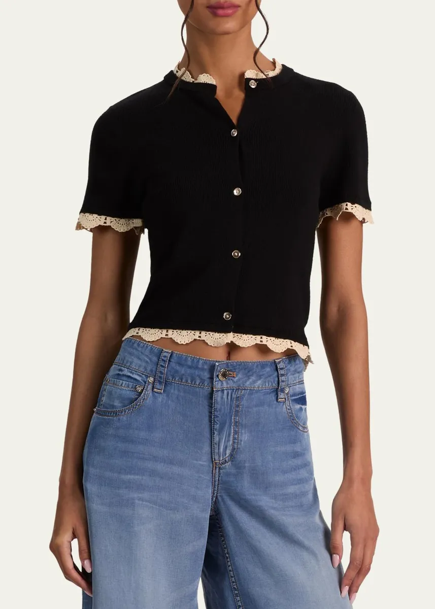 Alice + Olivia Ciara Crochet-Trim Ribbed Cardigan | Thumbnail 8