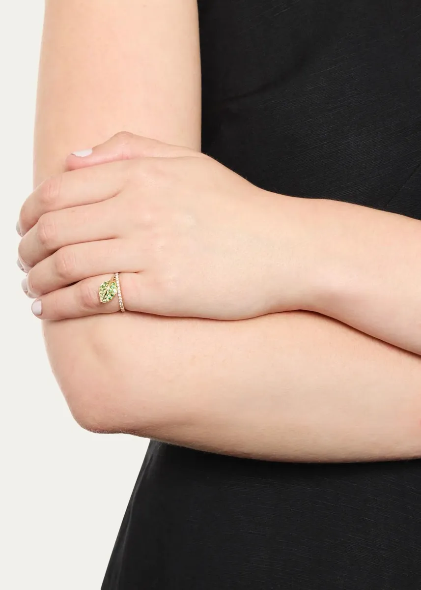 Mio Harutaka 18K Yellow Gold Tsavorite Leaf Pendant Ring with Diamonds | Thumbnail 2