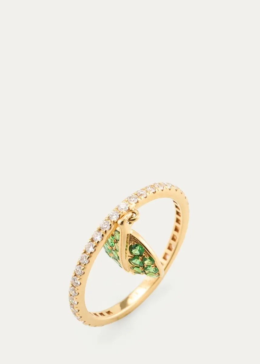 Mio Harutaka 18K Yellow Gold Tsavorite Leaf Pendant Ring with Diamonds | Thumbnail 4