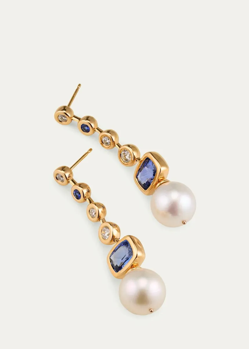 Brent Neale Long Blue Sapphire and South Sea Pearl Earrings | Thumbnail 3 Brent Neale Long Blue Sapphire and South Sea Pearl Earrings | Thumbnail 3