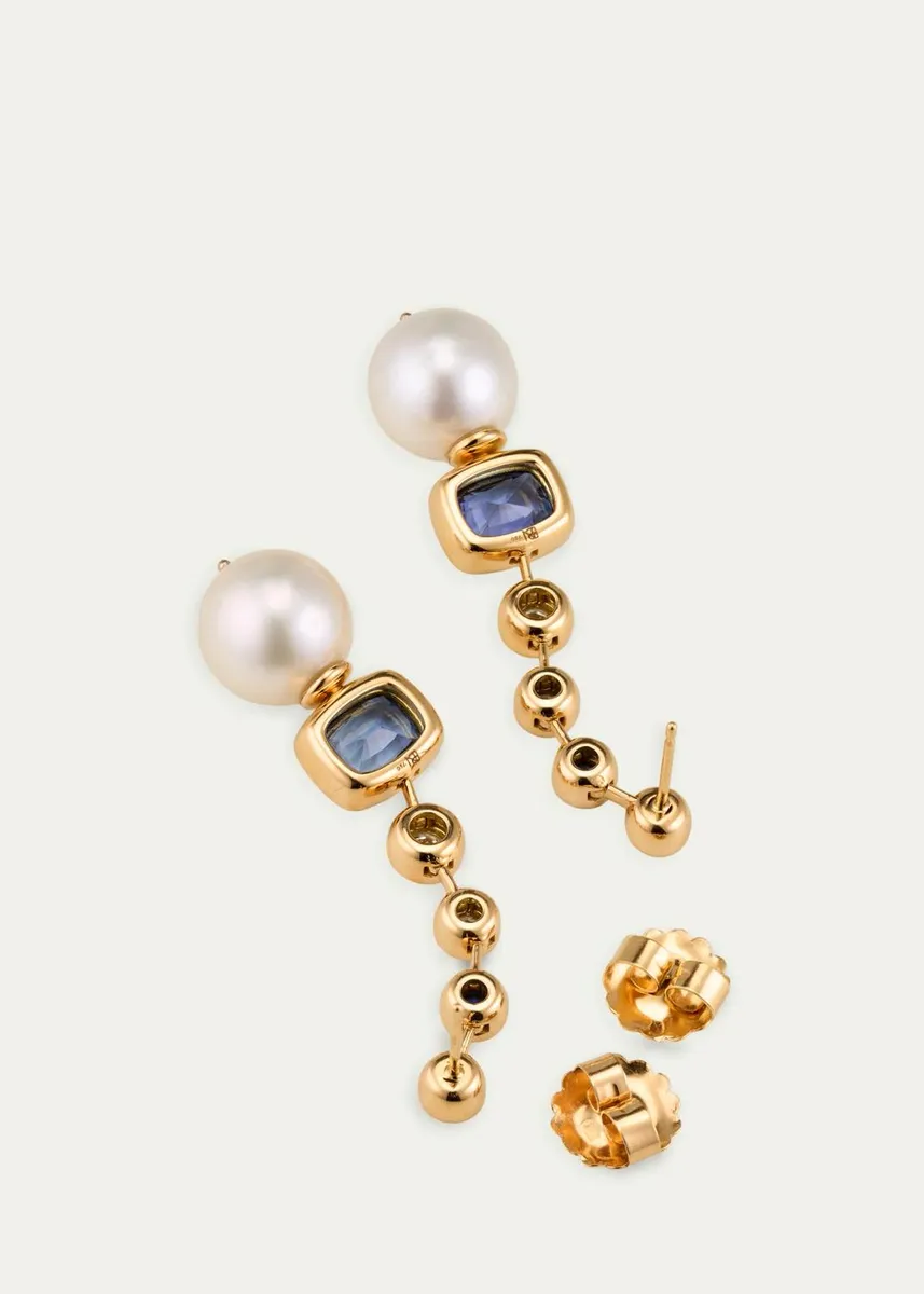 Brent Neale Long Blue Sapphire and South Sea Pearl Earrings | Thumbnail 4 Brent Neale Long Blue Sapphire and South Sea Pearl Earrings | Thumbnail 4