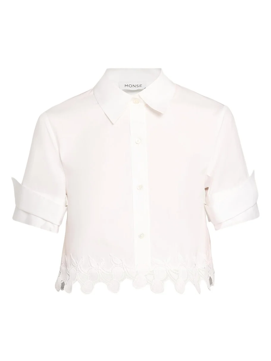 Monse Cherry Lace Crop Button-Down Shirt