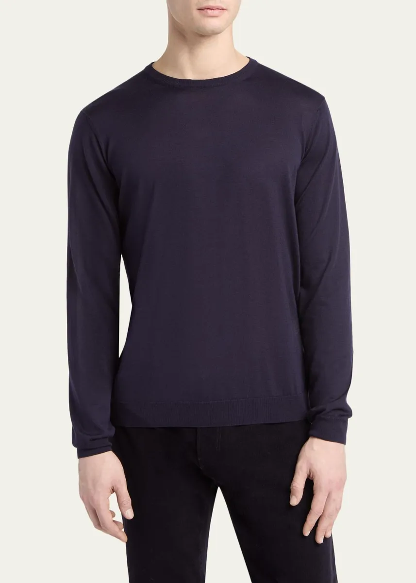 Giorgio Armani Men's Silk and Cotton Crewneck Sweater | Thumbnail 4 Giorgio Armani Men's Silk and Cotton Crewneck Sweater | Thumbnail 4