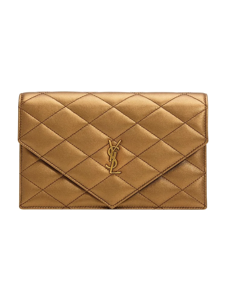 Envelope Small YSL Wallet on Chain in Metallic Leather Envelope Small YSL Wallet on Chain in Metallic Leather
