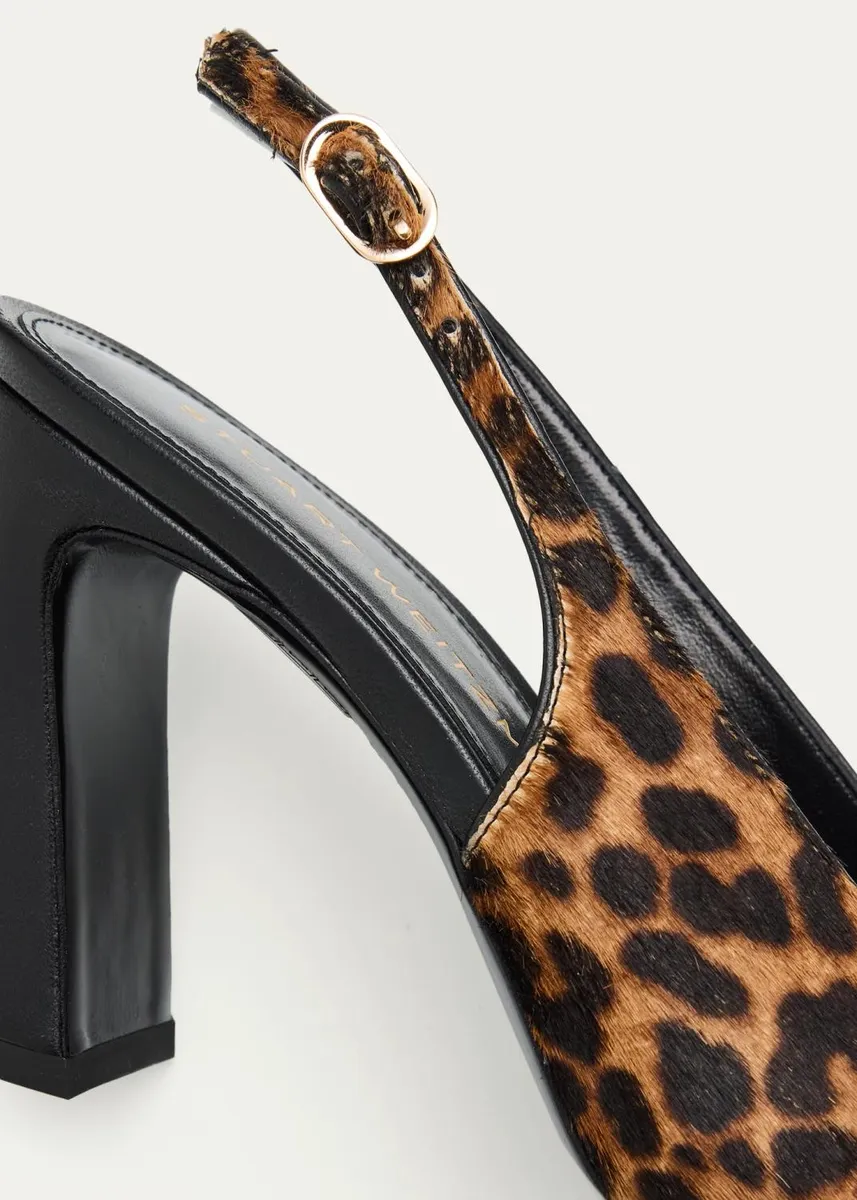 Stuart Weitzman 85mm Stassi Leopard Calf Hair Slingback Pumps | Thumbnail 5