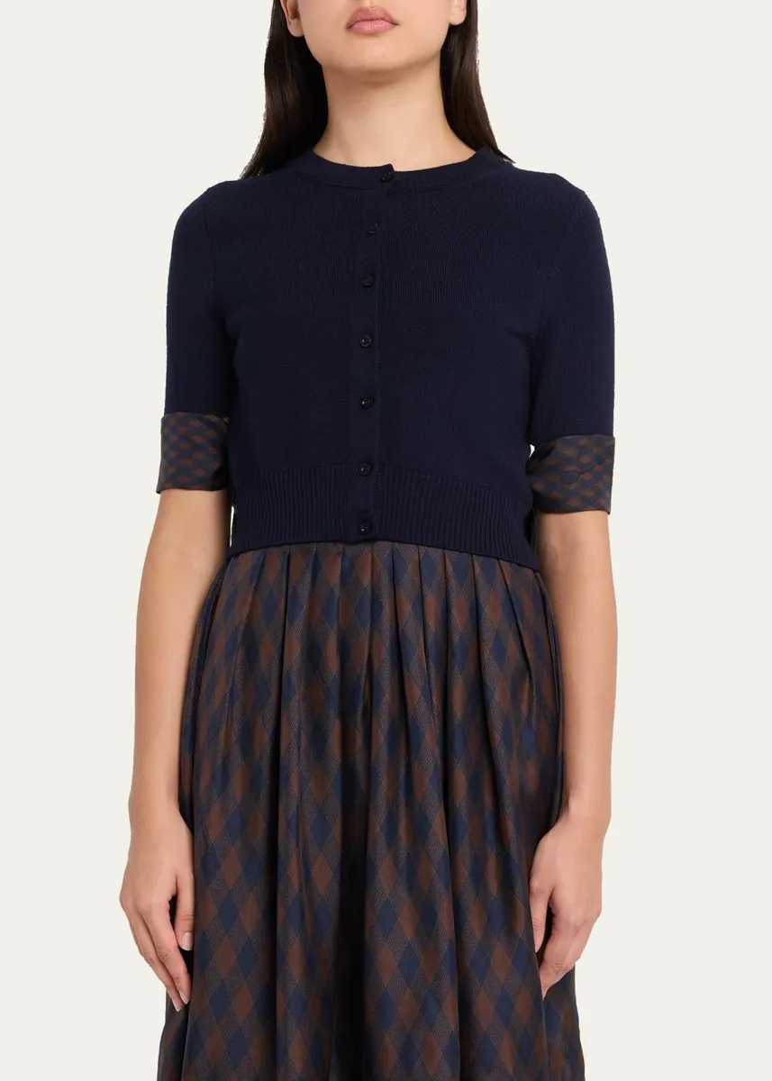 Oscar de la Renta Argyle Silk Cuffs Crop Crewneck Cardigan | Thumbnail 4 Oscar de la Renta Argyle Silk Cuffs Crop Crewneck Cardigan | Thumbnail 4