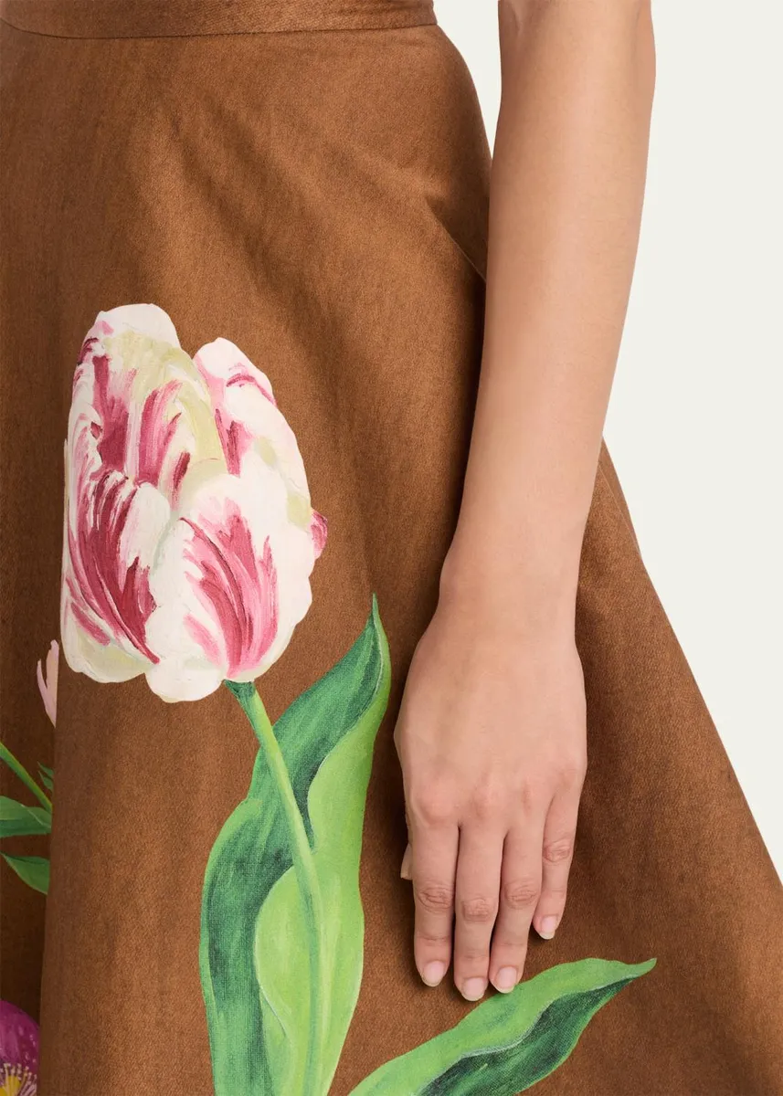 Oscar de la Renta Mixed Botanical Print Cotton Midi Skirt | Thumbnail 5 Oscar de la Renta Mixed Botanical Print Cotton Midi Skirt | Thumbnail 5