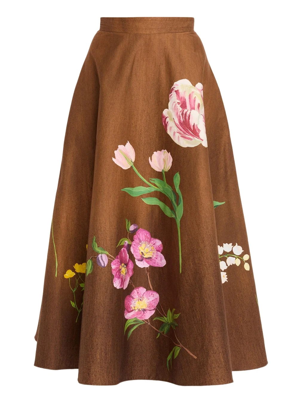Mixed Botanical Print Cotton Midi Skirt Mixed Botanical Print Cotton Midi Skirt