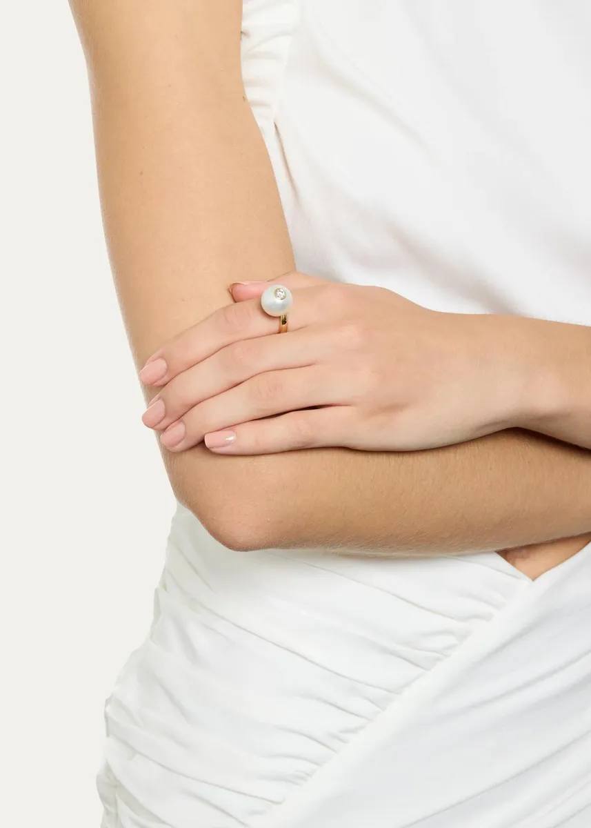 Brent Neale One-of-a-Kind Off-Set Ring with South Sea Pearl and Round Diamond | Thumbnail 2 Brent Neale One-of-a-Kind Off-Set Ring with South Sea Pearl and Round Diamond | Thumbnail 2