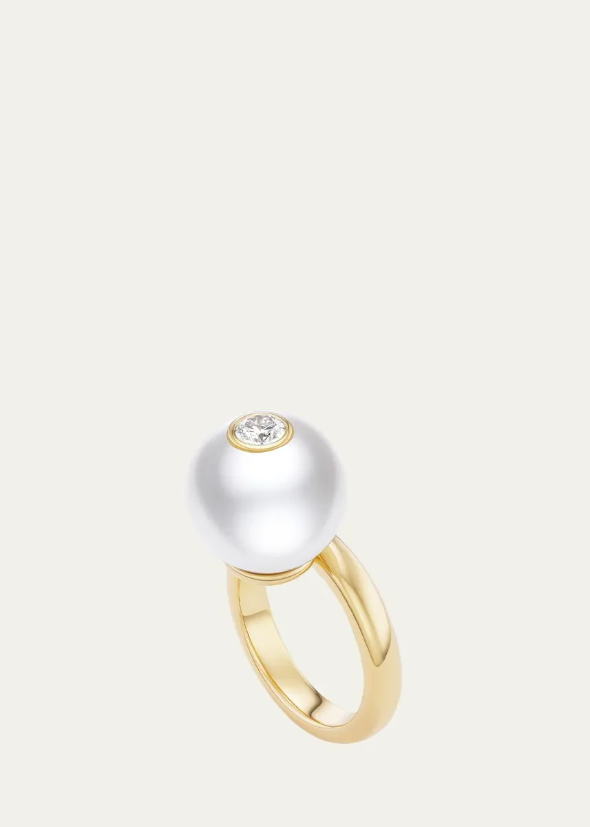 Brent Neale One-of-a-Kind Off-Set Ring with South Sea Pearl and Round Diamond | Thumbnail 3 Brent Neale One-of-a-Kind Off-Set Ring with South Sea Pearl and Round Diamond | Thumbnail 3