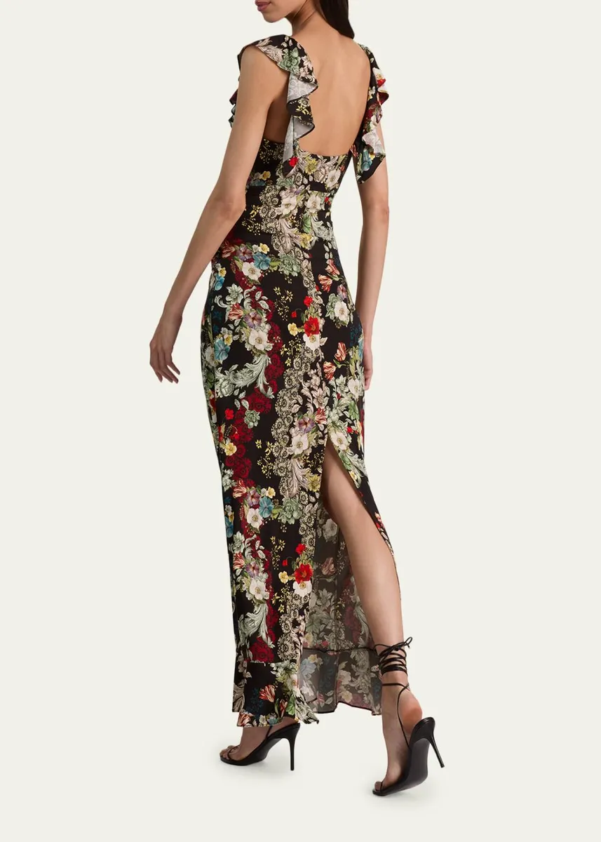 Alice + Olivia Gemma Floral Ruffle-Trim Maxi Dress | Thumbnail 3 Alice + Olivia Gemma Floral Ruffle-Trim Maxi Dress | Thumbnail 3
