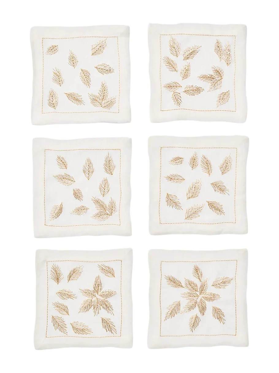 Gilded Breeze Embroidered Cocktail Napkins, Set of 6