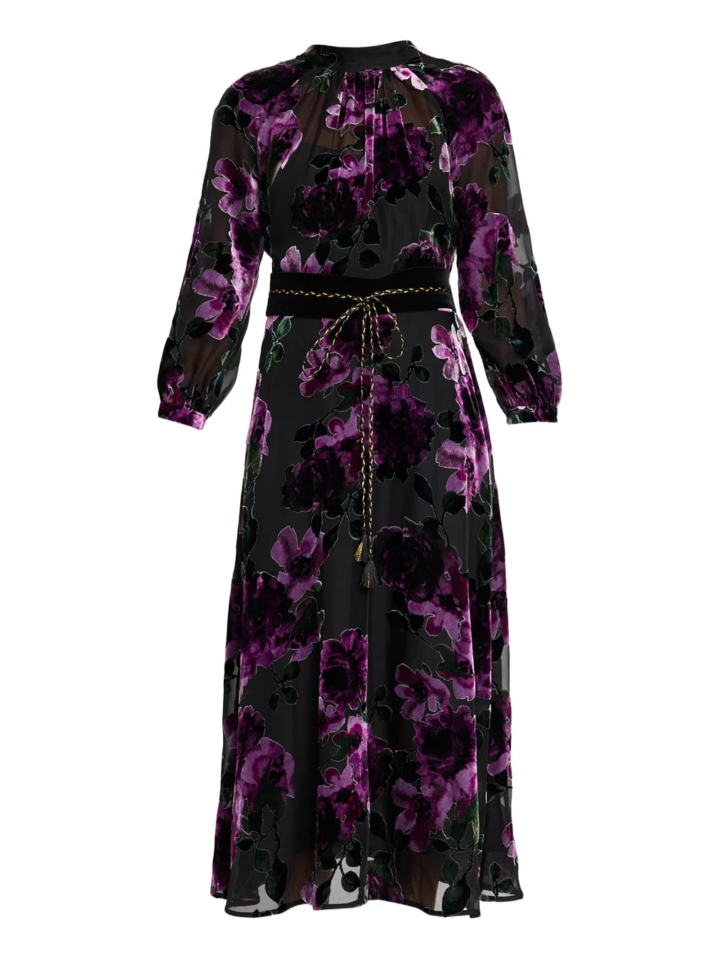 Belted Devore Velvet Midi Dress