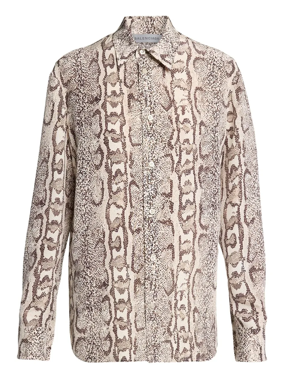 Python-Print Silk Crepe Button-Down Shirt Python-Print Silk Crepe Button-Down Shirt