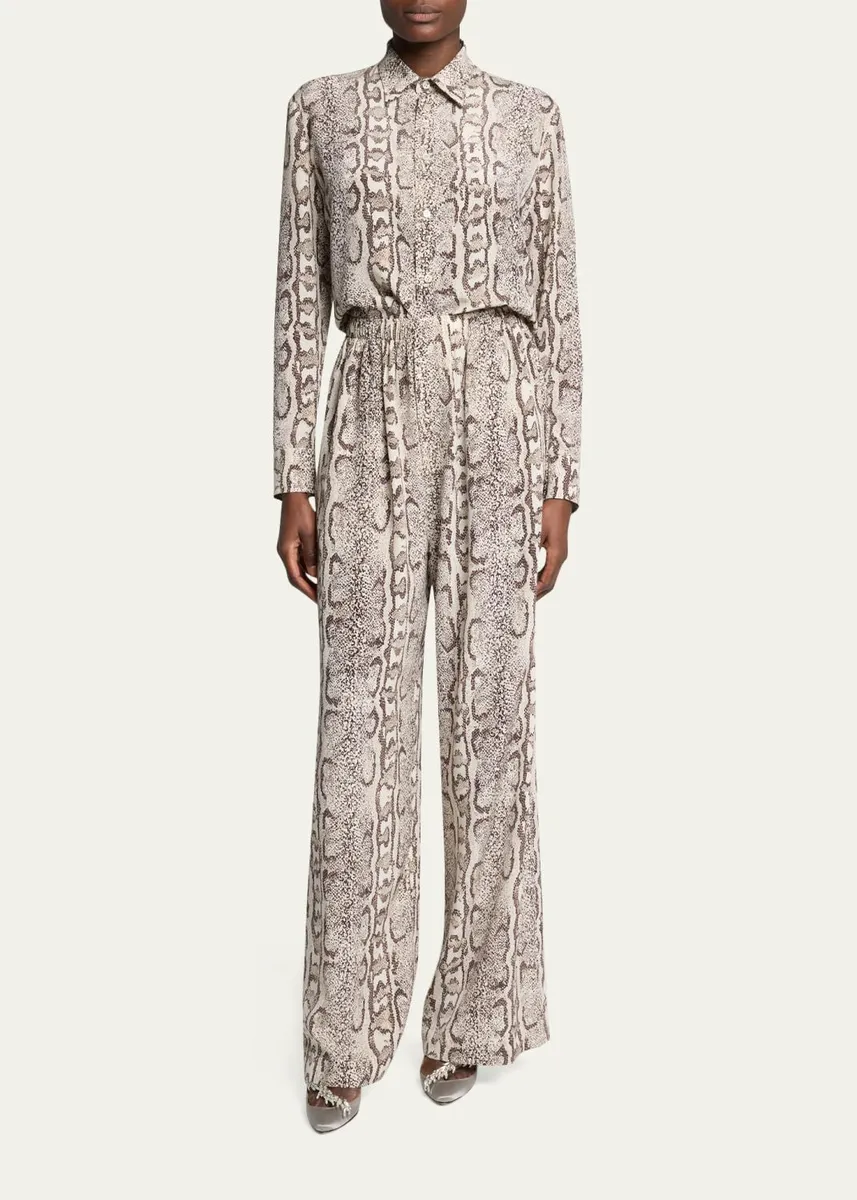 Balenciaga Python-Print Silk Crepe Wide-Leg Pants | Thumbnail 2 Balenciaga Python-Print Silk Crepe Wide-Leg Pants | Thumbnail 2