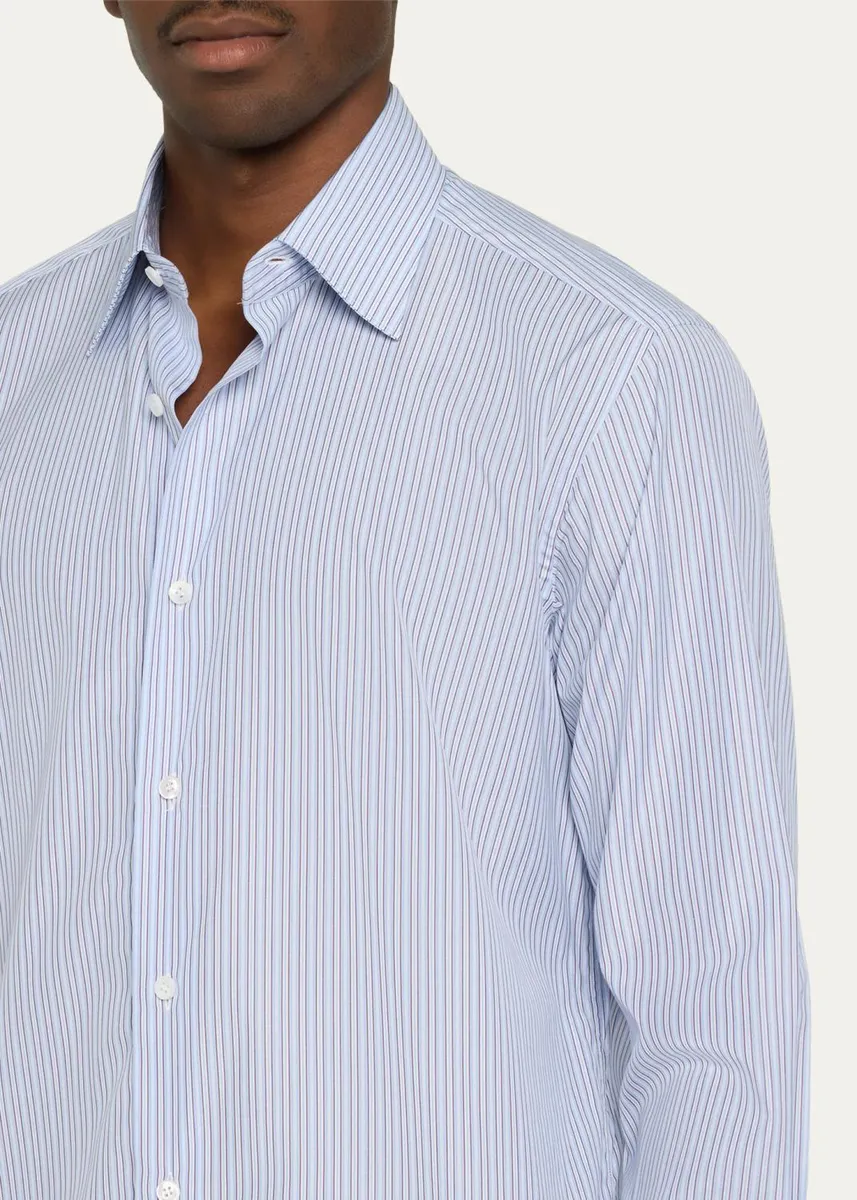 Brioni Men's Fine-Stripe Cotton Sport Shirt | Thumbnail 5 Brioni Men's Fine-Stripe Cotton Sport Shirt | Thumbnail 5