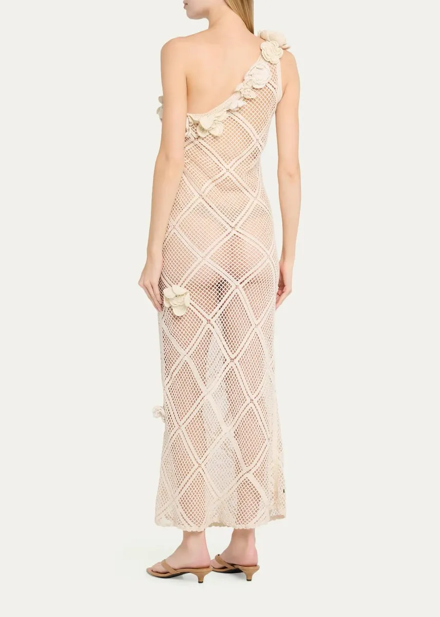 JW Anderson Floral Crochet One-Shoulder Net Knit Ankle Dress | Thumbnail 3