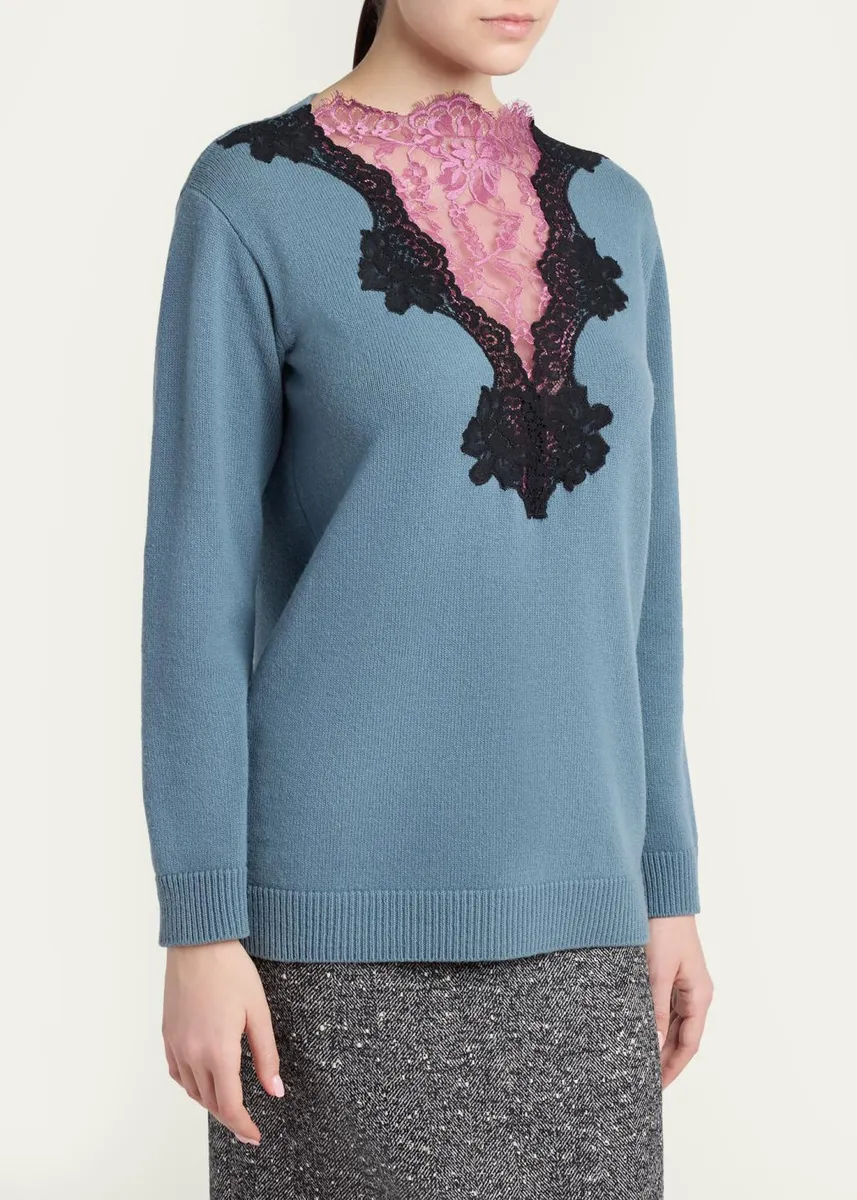 Valentino Garavani Lace-Inset Knit Sweater | Thumbnail 4 Valentino Garavani Lace-Inset Knit Sweater | Thumbnail 4