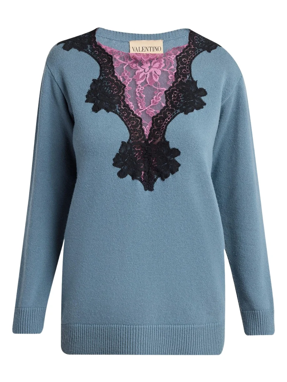 Valentino Garavani Lace-Inset Knit Sweater