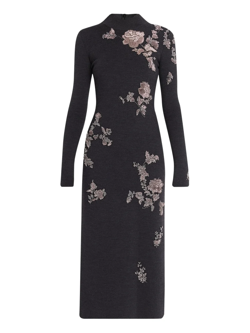 Floral Embroidered Knit Long-Sleeve Midi Dress Floral Embroidered Knit Long-Sleeve Midi Dress