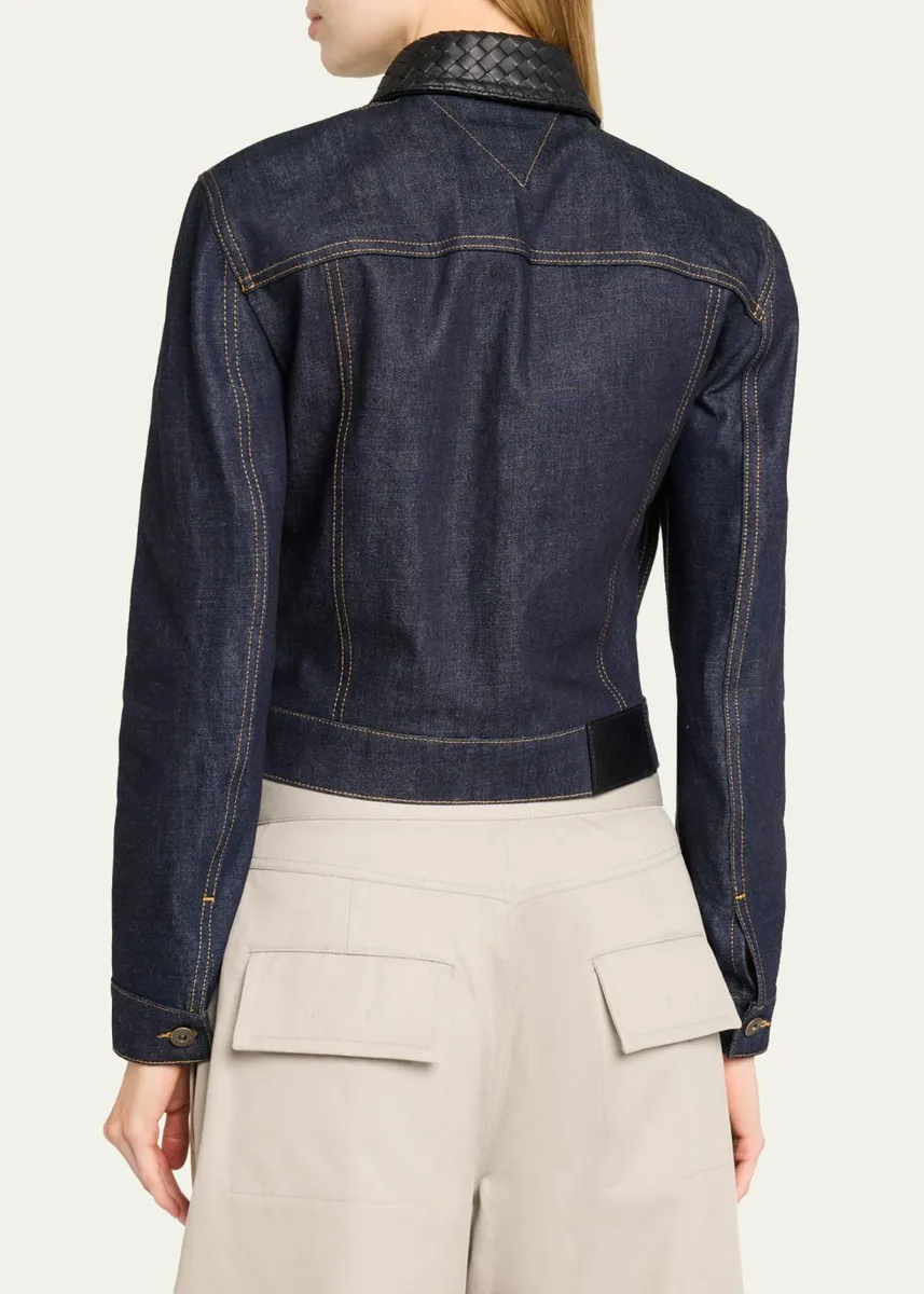 Bottega Veneta Intrecciato Collar Cotton Denim Jacket | Thumbnail 3 Bottega Veneta Intrecciato Collar Cotton Denim Jacket | Thumbnail 3