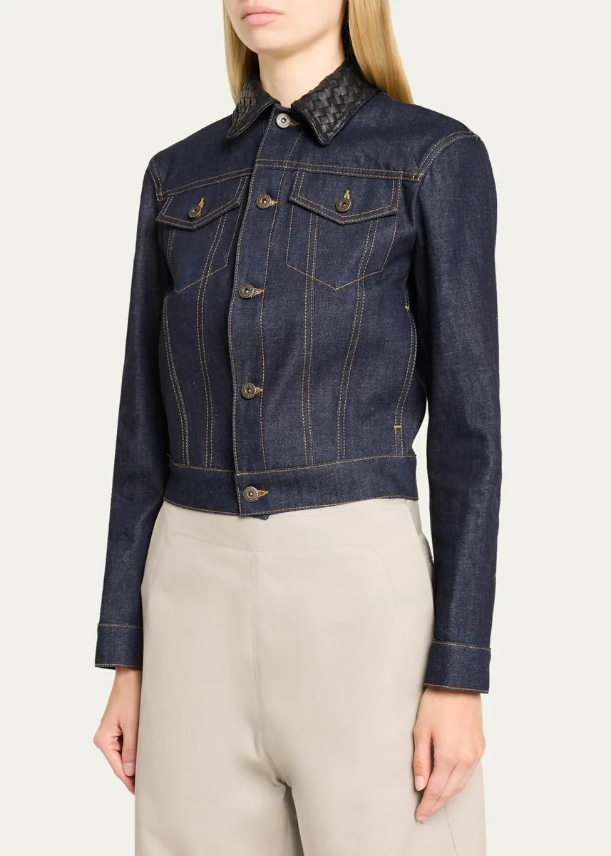 Bottega Veneta Intrecciato Collar Cotton Denim Jacket | Thumbnail 4 Bottega Veneta Intrecciato Collar Cotton Denim Jacket | Thumbnail 4