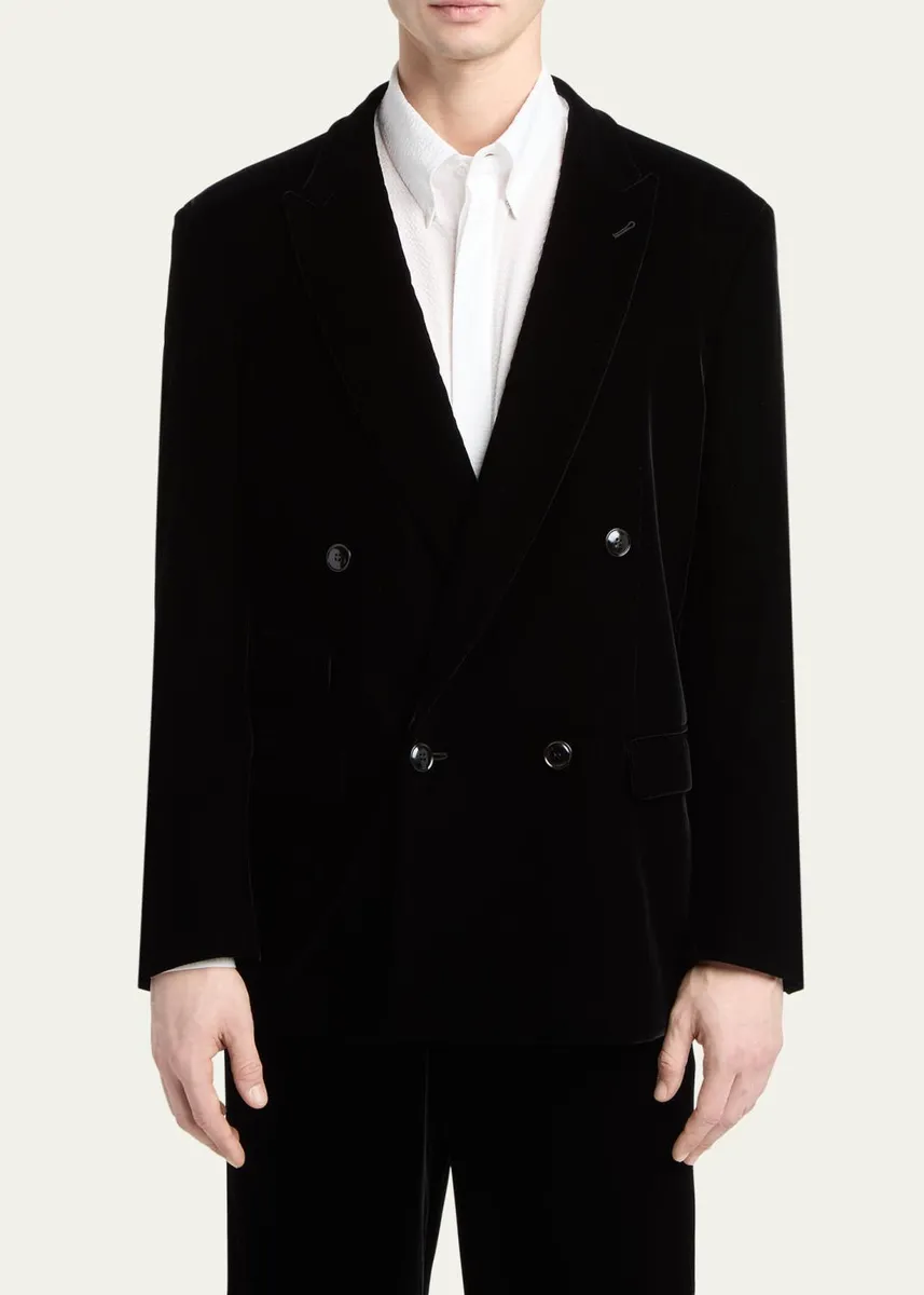 Giorgio Armani Men's Double-Breasted Velvet Blazer | Thumbnail 4 Giorgio Armani Men's Double-Breasted Velvet Blazer | Thumbnail 4