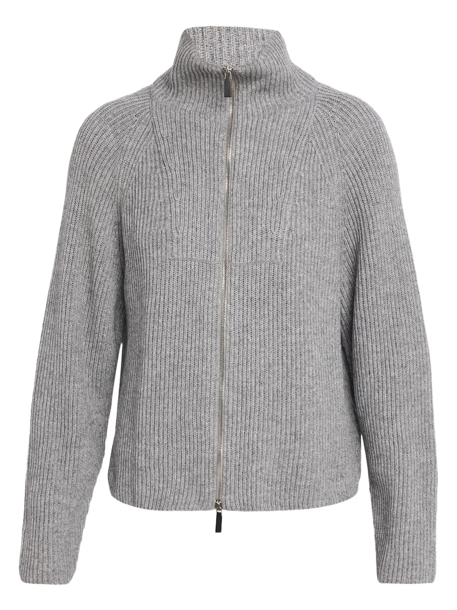 Lafayette 148 New York Zip-Front Rib Knit Cardigan