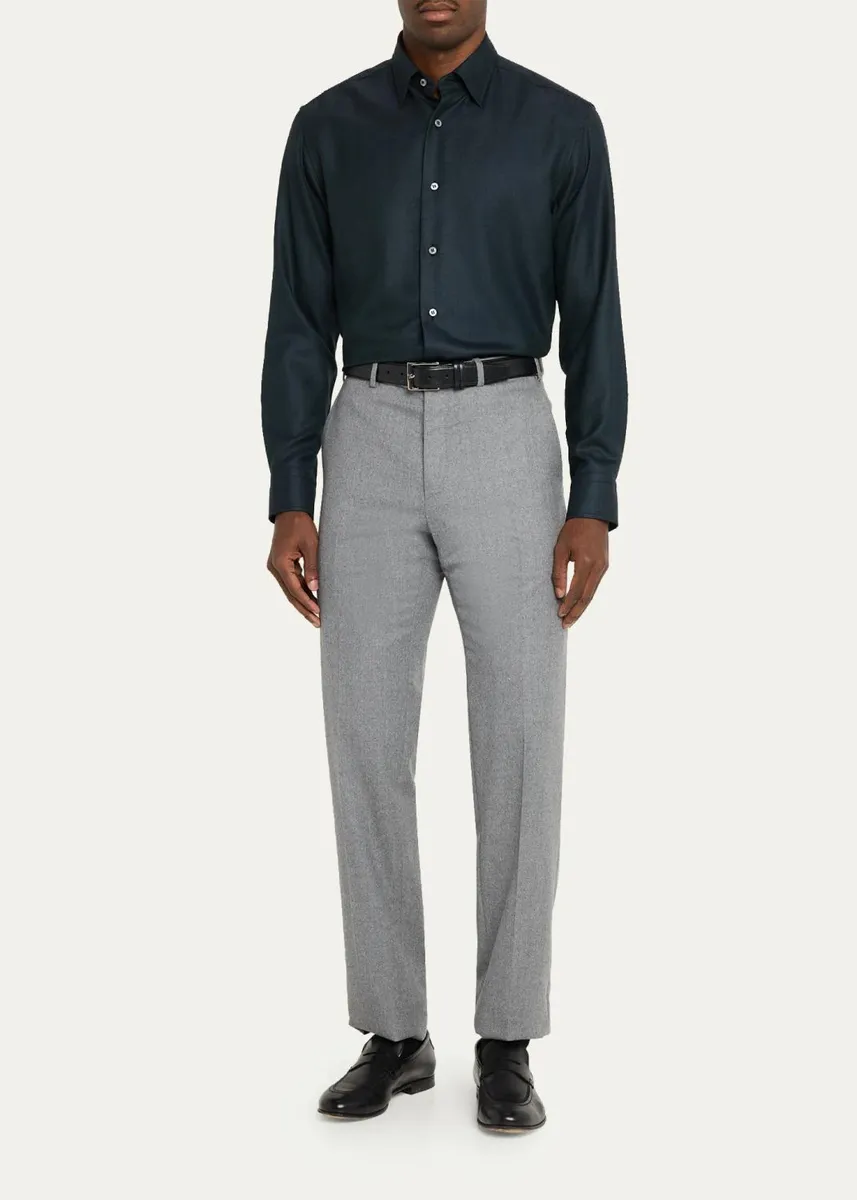 Brioni Men's Herringbone Wool Button-Front Shirt | Thumbnail 2 Brioni Men's Herringbone Wool Button-Front Shirt | Thumbnail 2