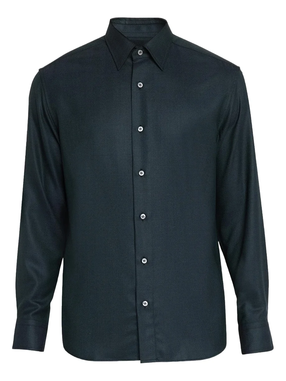 Brioni Men's Herringbone Wool Button-Front Shirt