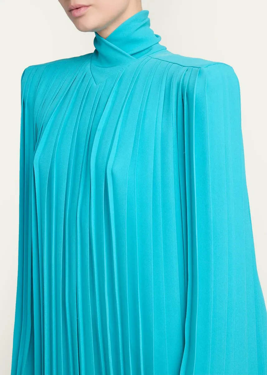 Valentino Garavani Pleated Padded-Shoulder Midi Shift Dress | Thumbnail 5 Valentino Garavani Pleated Padded-Shoulder Midi Shift Dress | Thumbnail 5